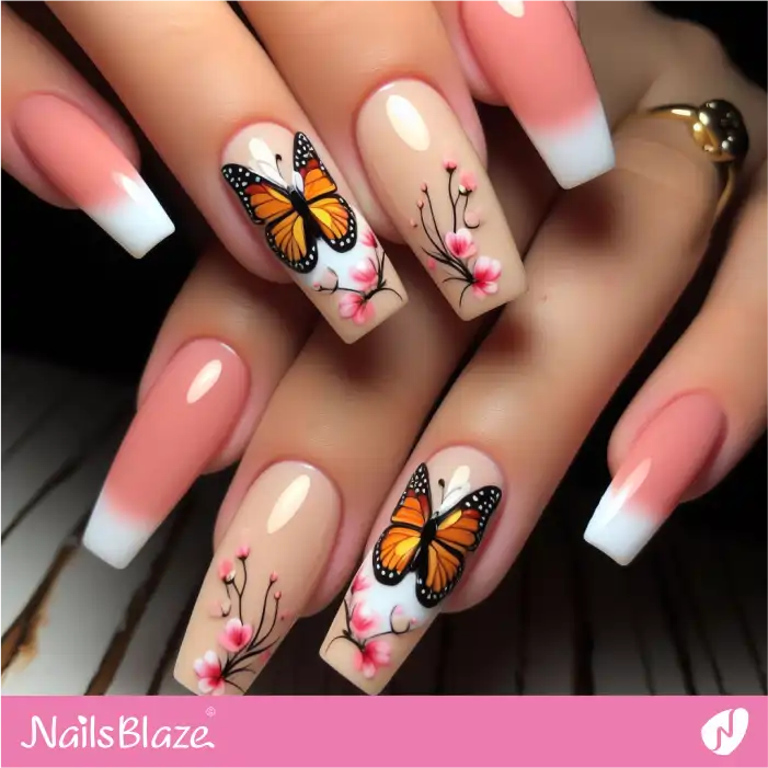 Butterfly and Flower Peach Fuzz Nail Design | Color of the Year 2024 - NB1808